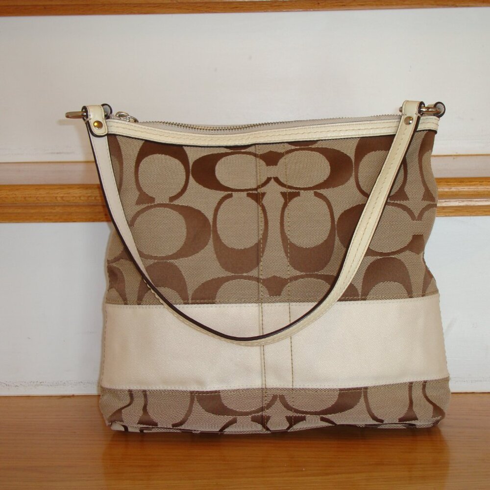 Coach F13674 Signature Stripe, Ivory Canvas Handbag NEVER USED CONDITION!